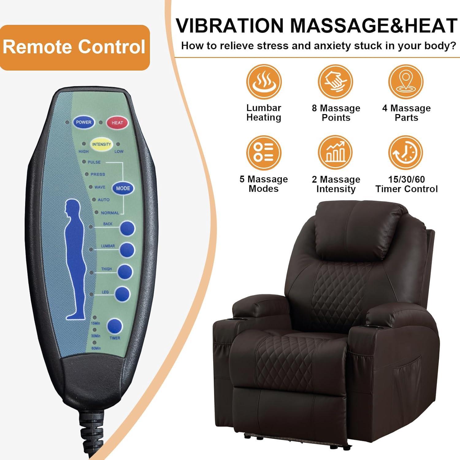 AHMED Power Recliner Chair with Vibration Massage & Heat for Adults, Faux Leather Home Theater