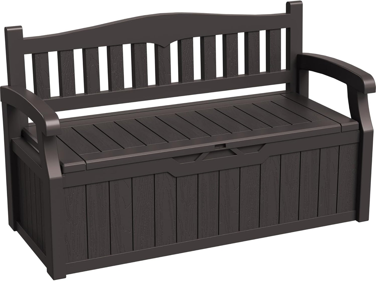 Greesum 80 Gallon Storage Bench Outdoor Deck Box with Armrest, Patio Furniture,Lockable, Waterproof