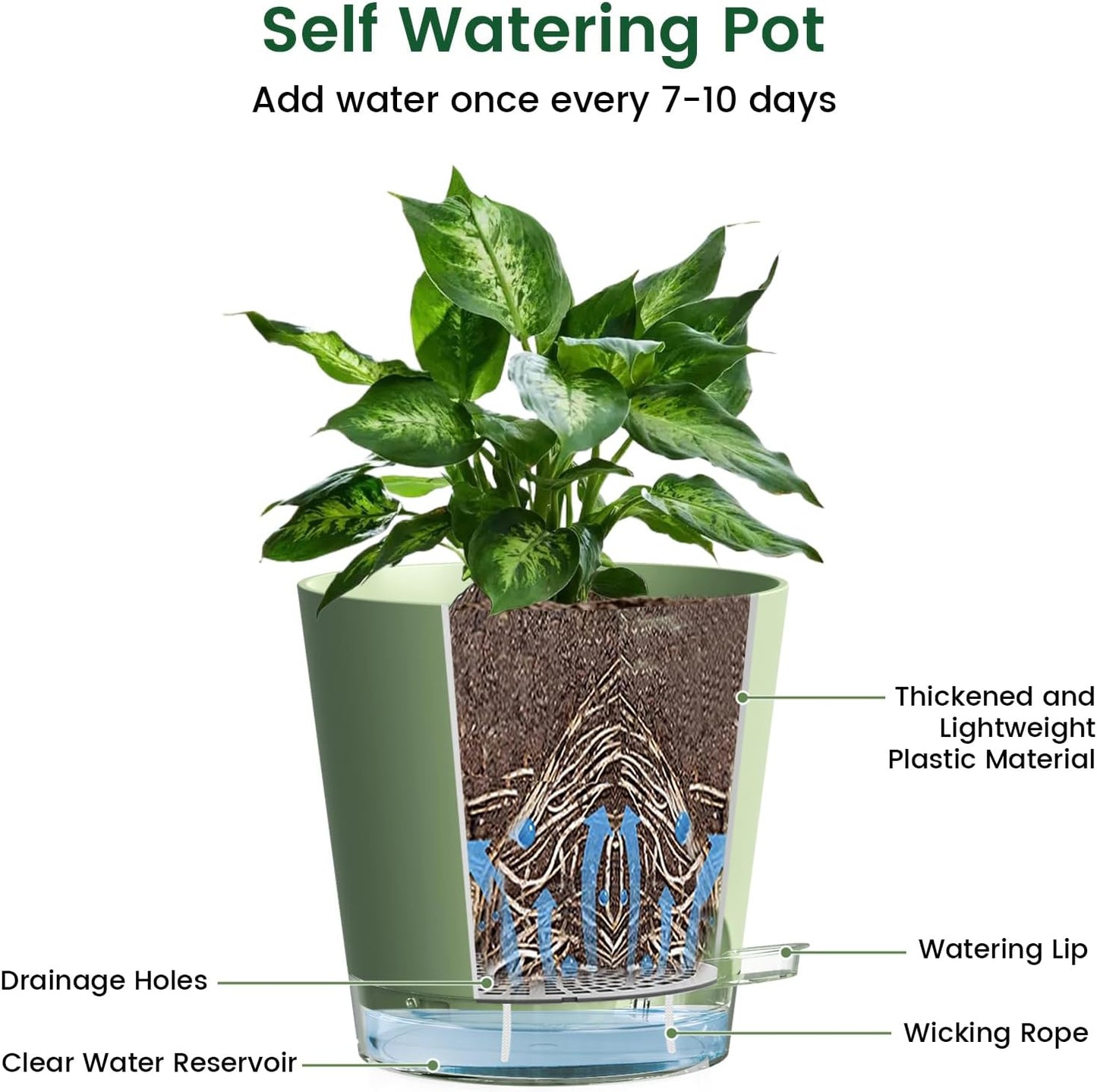 6 inch Self Watering Pots for Indoor Outdoor Plants, 3 Pack Flower Plant Pots with Drainage Holes
