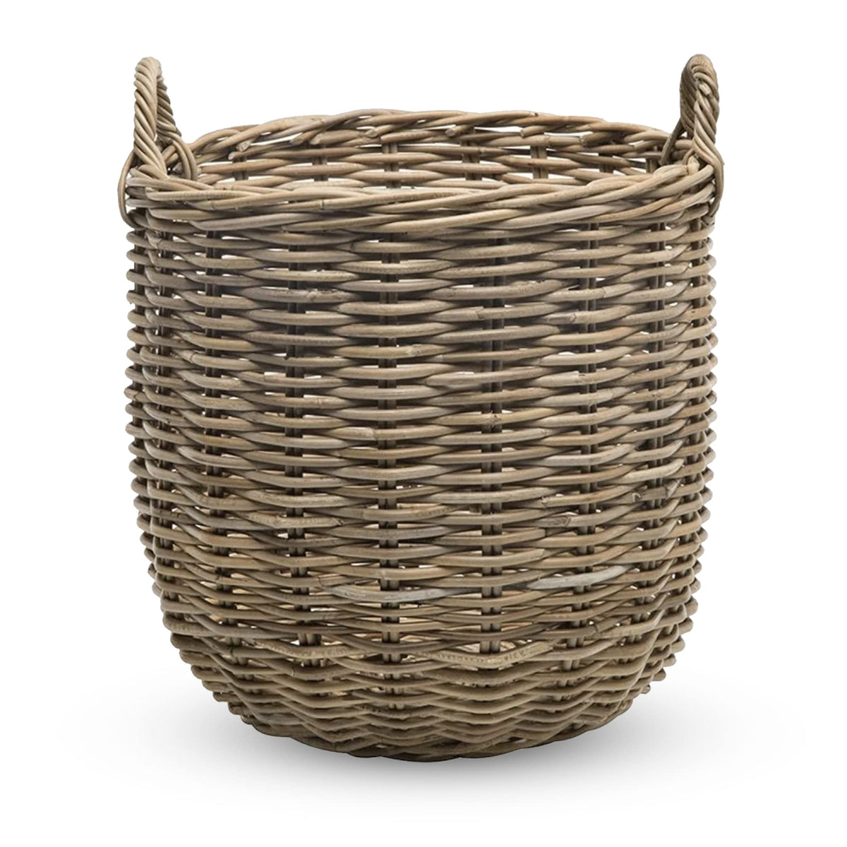 KOUBOO Rattan Kobo Round Storage Basket with Handles, Gray Brown, Large