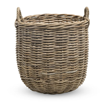 KOUBOO Rattan Kobo Round Storage Basket with Handles, Gray Brown, Large