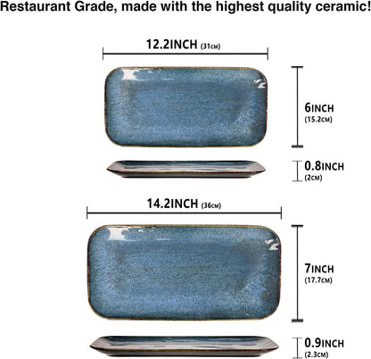 Porcelain Dinner Plates Blue 2 PCS, Serving platters for entertaining, for Fruit, cheese, snack