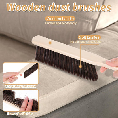 8 Pieces Woooden Dust Brush Hand Broom Bulk Bench Brush with Long Wood Handle Soft Bristle Whisk