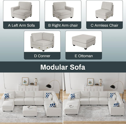 L Lengend Vansen Modular Sectional Sofa U Shaped Couch with Ottoman Modern Reversible Corner