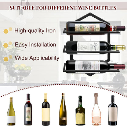 2Pcs Wall Mounted Wine Stemware Rack, Metal Hanging Wine Glass Display Holde Holds 3 Bottles