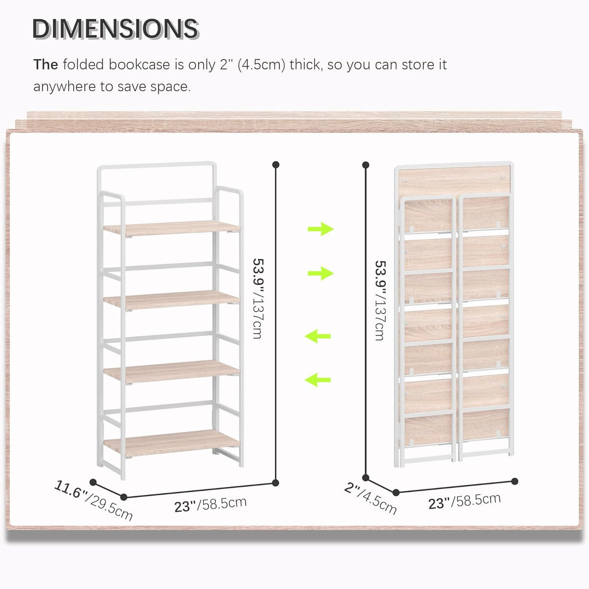 4NM No Assembly Foldable Bookshelf, 4-Shelf Collapsible Bookcase Storage for Small Spaces, 54" H