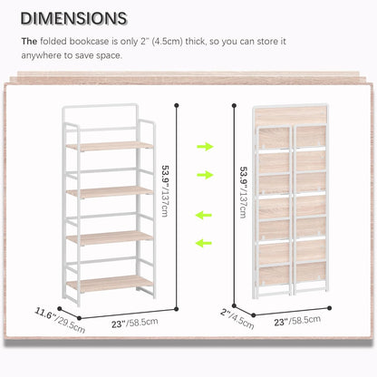 4NM No Assembly Foldable Bookshelf, 4-Shelf Collapsible Bookcase Storage for Small Spaces, 54" H