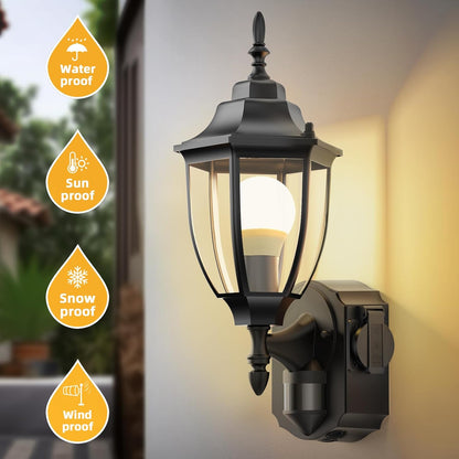 2 Pack Porch Lights Outdoor with Outlet, Motion Sensor Outdoor Wall Lights, Updated Dusk to Dawn
