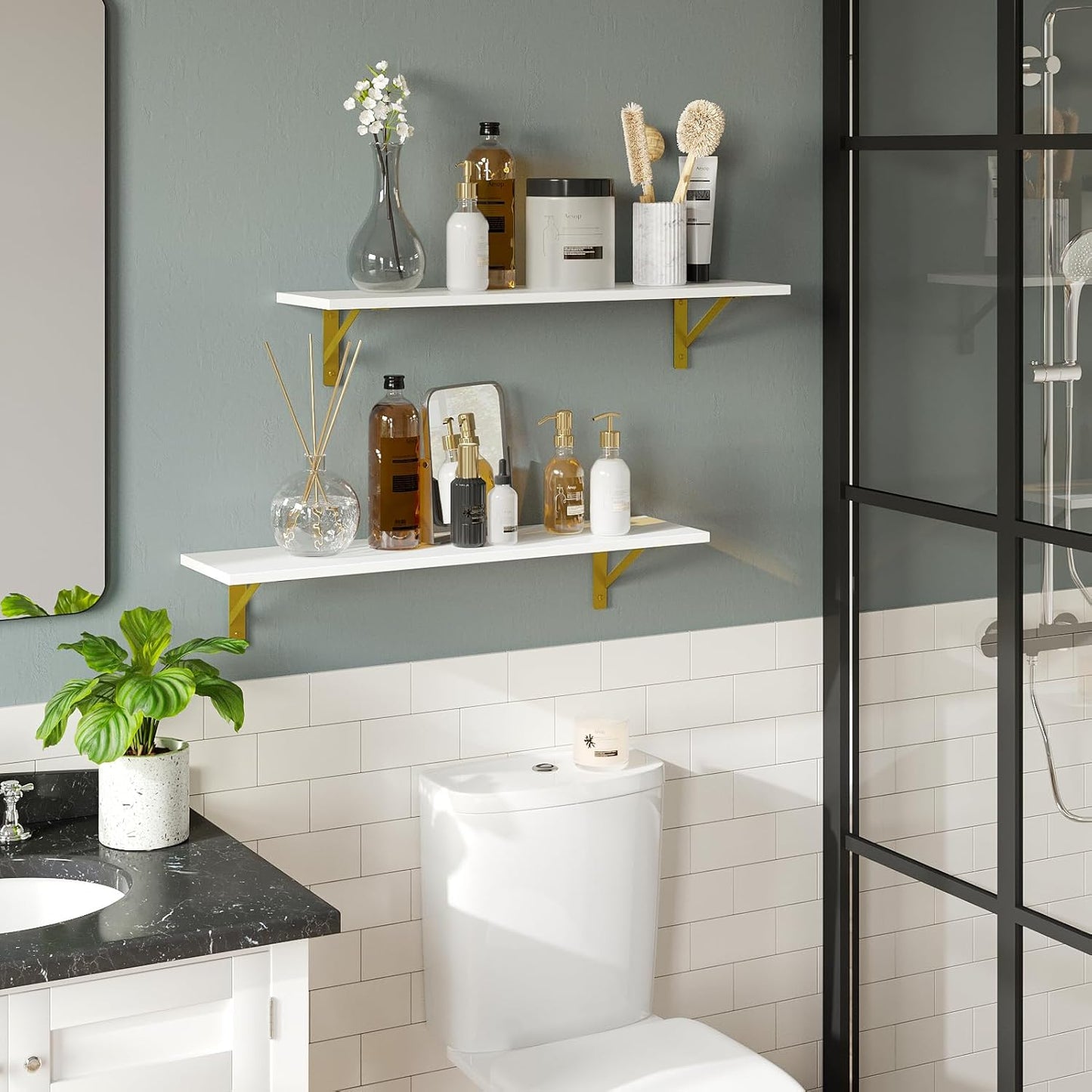 DINZI LVJ Long Wall Shelves, Set of 4, 31.5Inch Wall Mounted Shelves, Floating Shelves for Wall
