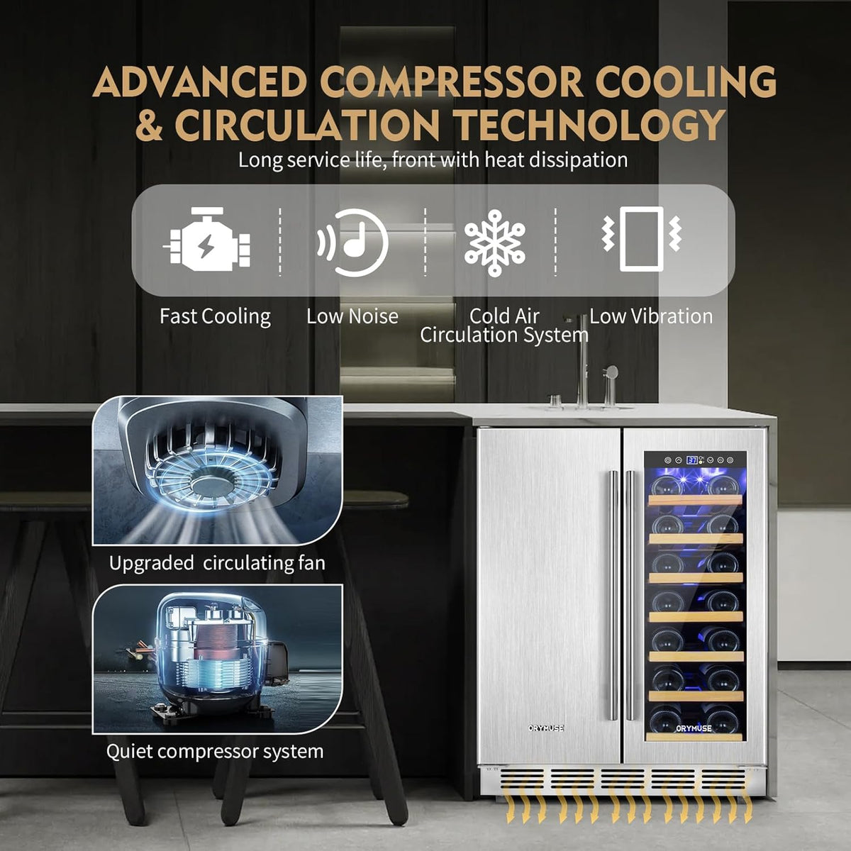 Wine and Beverage Refrigerator, 24 Inch Stainless Steels Beverage Fridge Dual Zone, Wine Beverage