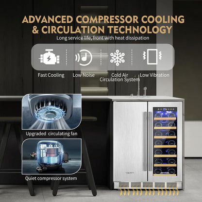 Wine and Beverage Refrigerator, 24 Inch Stainless Steels Beverage Fridge Dual Zone, Wine Beverage
