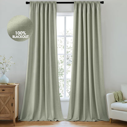 MIULEE 100% Blackout Curtains 108 Inch Long 2 Panels for Bedroom, Thick Luxury Faux Linen Black Out