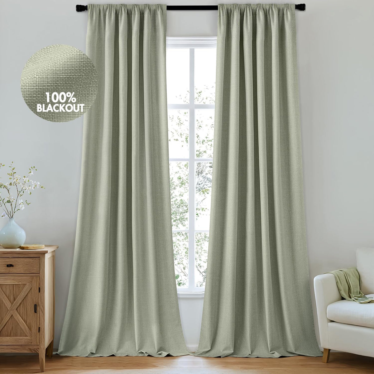 MIULEE 100% Blackout Curtains 84 Inch Long 2 Panels for Bedroom, Thick Luxury Faux Linen Black Out