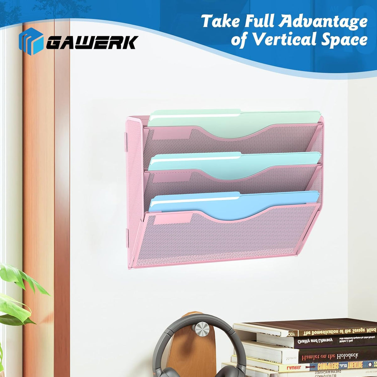 3 Tier Hanging Wall File Organizer, Mesh Mail Paper Orgnization Hanging File Folder Holder for Home