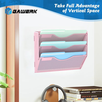 3 Tier Hanging Wall File Organizer, Mesh Mail Paper Orgnization Hanging File Folder Holder for Home