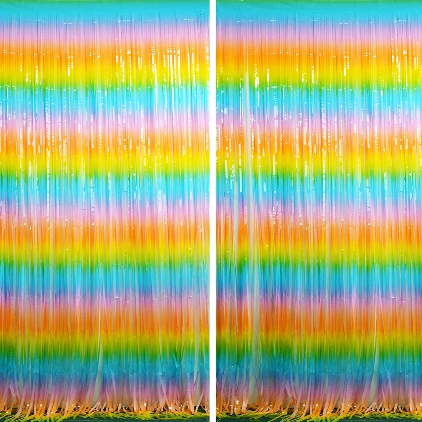 BRAVESHINE Colourful Tinsel Foil Fringe Curtains - 2Pcs 3.2x8.2ft Holidays Photo Booths Party