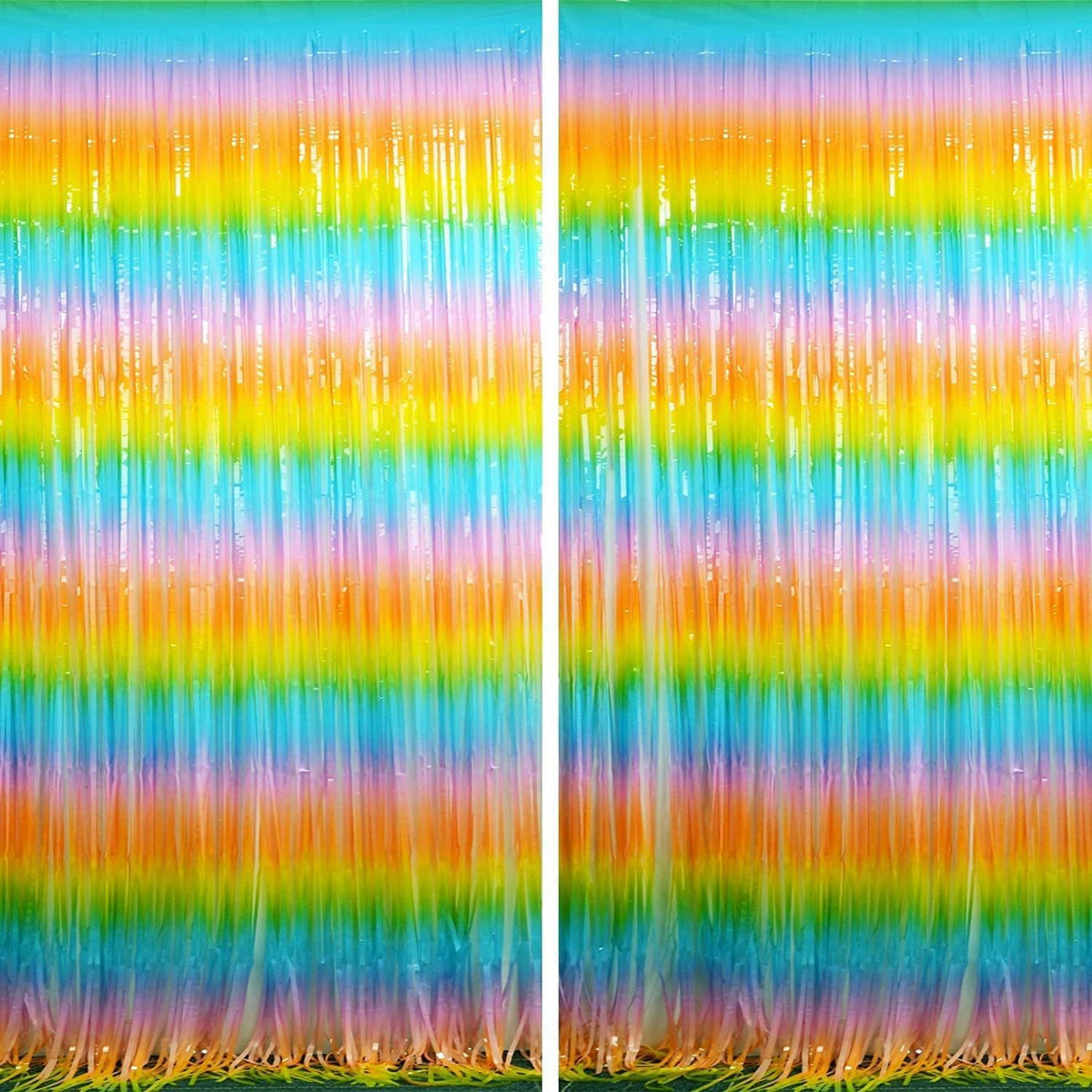BRAVESHINE Colourful Tinsel Foil Fringe Curtains - 2Pcs 3.2x8.2ft Holidays Photo Booths Party