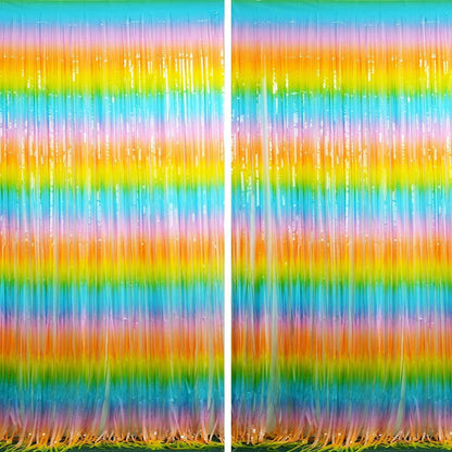 BRAVESHINE Colourful Tinsel Foil Fringe Curtains - 2Pcs 3.2x8.2ft Holidays Photo Booths Party