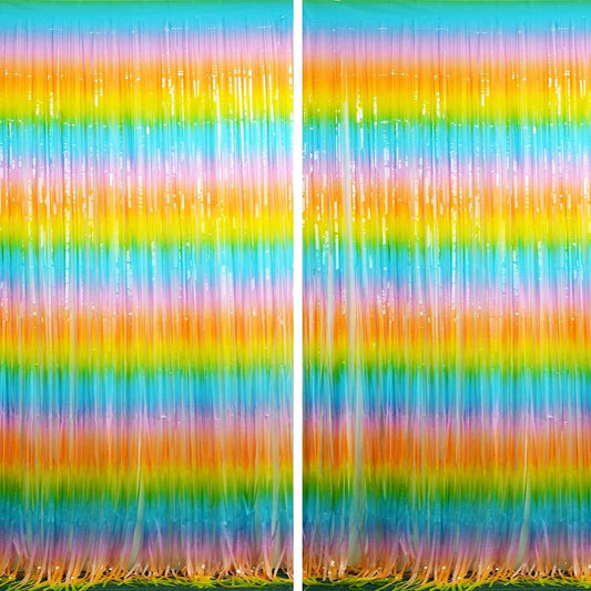 BRAVESHINE Colourful Tinsel Foil Fringe Curtains - 2Pcs 3.2x8.2ft Holidays Photo Booths Party