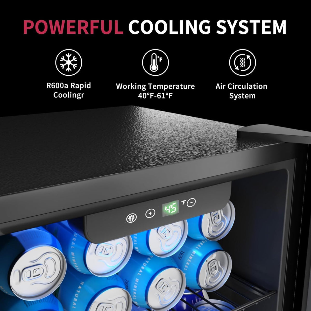 48 Can Beverage Refrigerator Cooler, Mini Fridge Glass Door with Adjustable Shelves, Freestanding