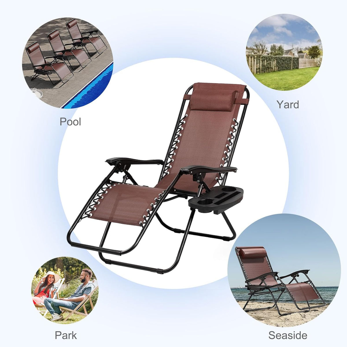 Nazhura Set of 2 Relaxing Recliners Patio Chairs Adjustable Steel Mesh Zero Gravity Lounge Chair