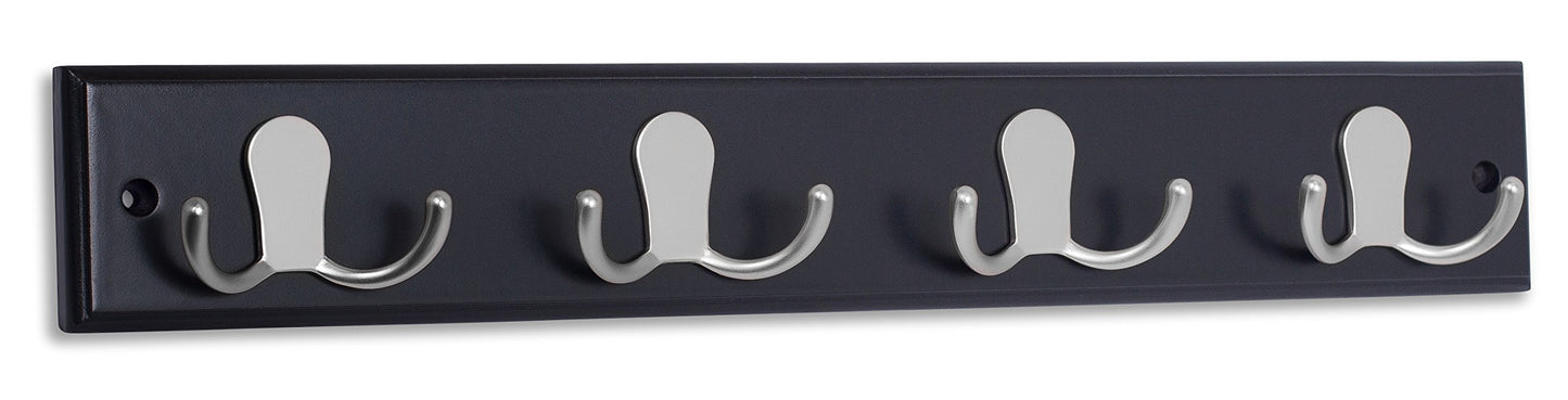 BIRDROCK HOME Dual Hook Coat Rack | 4 Dual Hooks | Wall Mounted Hat Key Rack Rail | Satin Nickel