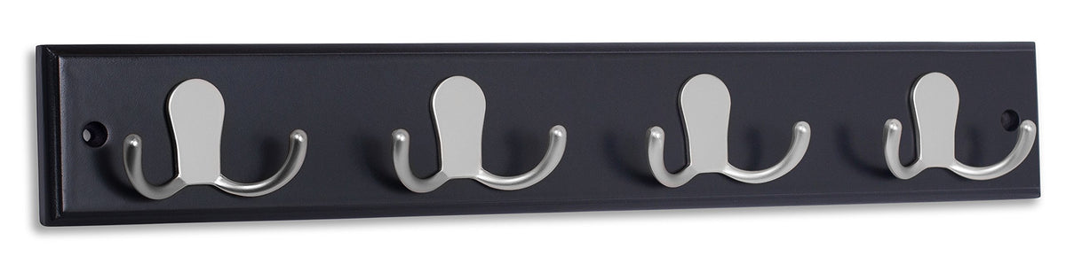 BIRDROCK HOME Dual Hook Coat Rack | 4 Dual Hooks | Wall Mounted Hat Key Rack Rail | Satin Nickel
