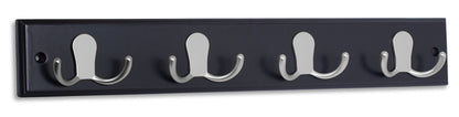 BIRDROCK HOME Dual Hook Coat Rack | 4 Dual Hooks | Wall Mounted Hat Key Rack Rail | Satin Nickel