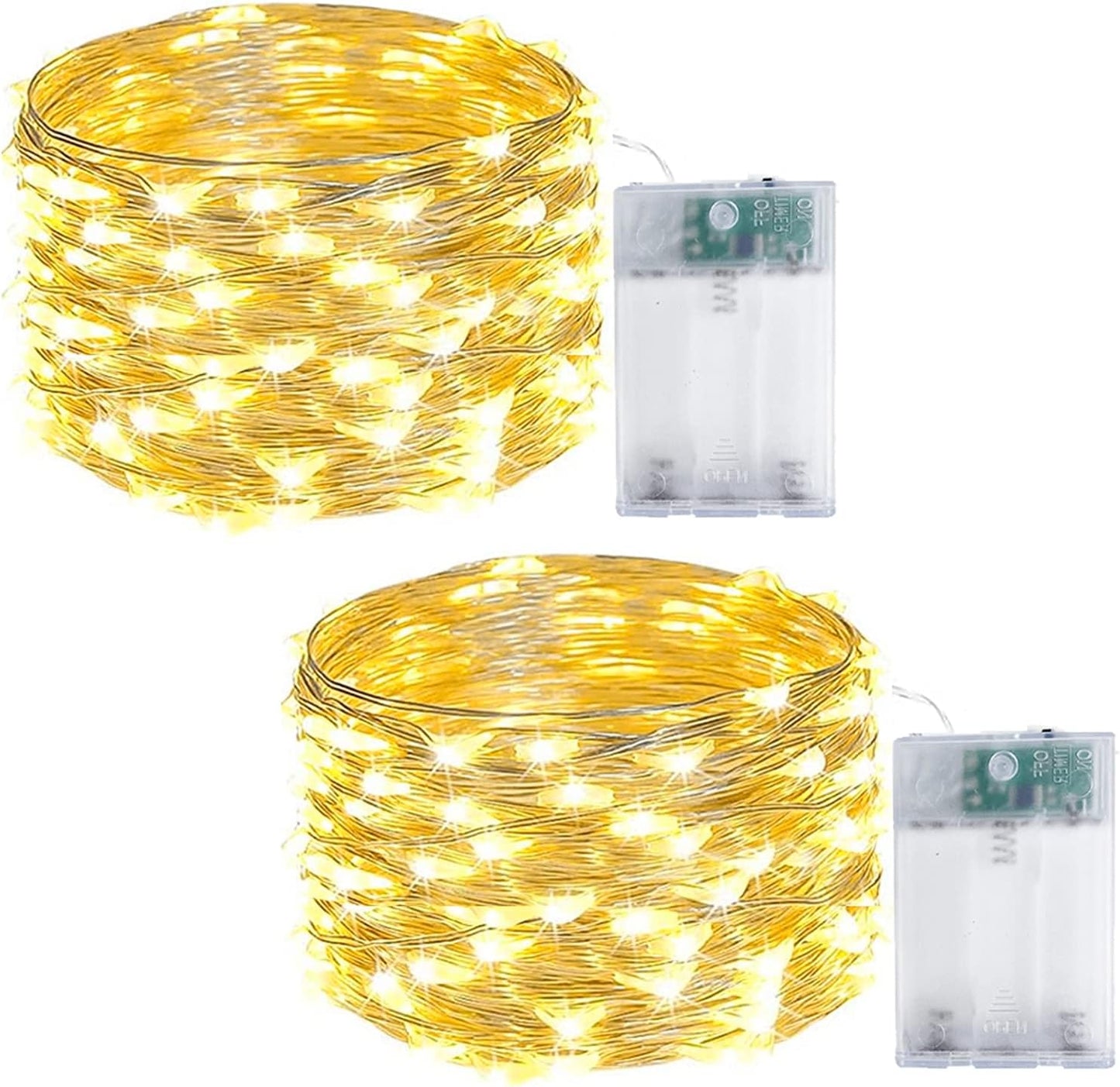 2-Pack Fairy Lights Battery Operated with Timer, Waterproof 16FT 50 LED String Lights Indoor