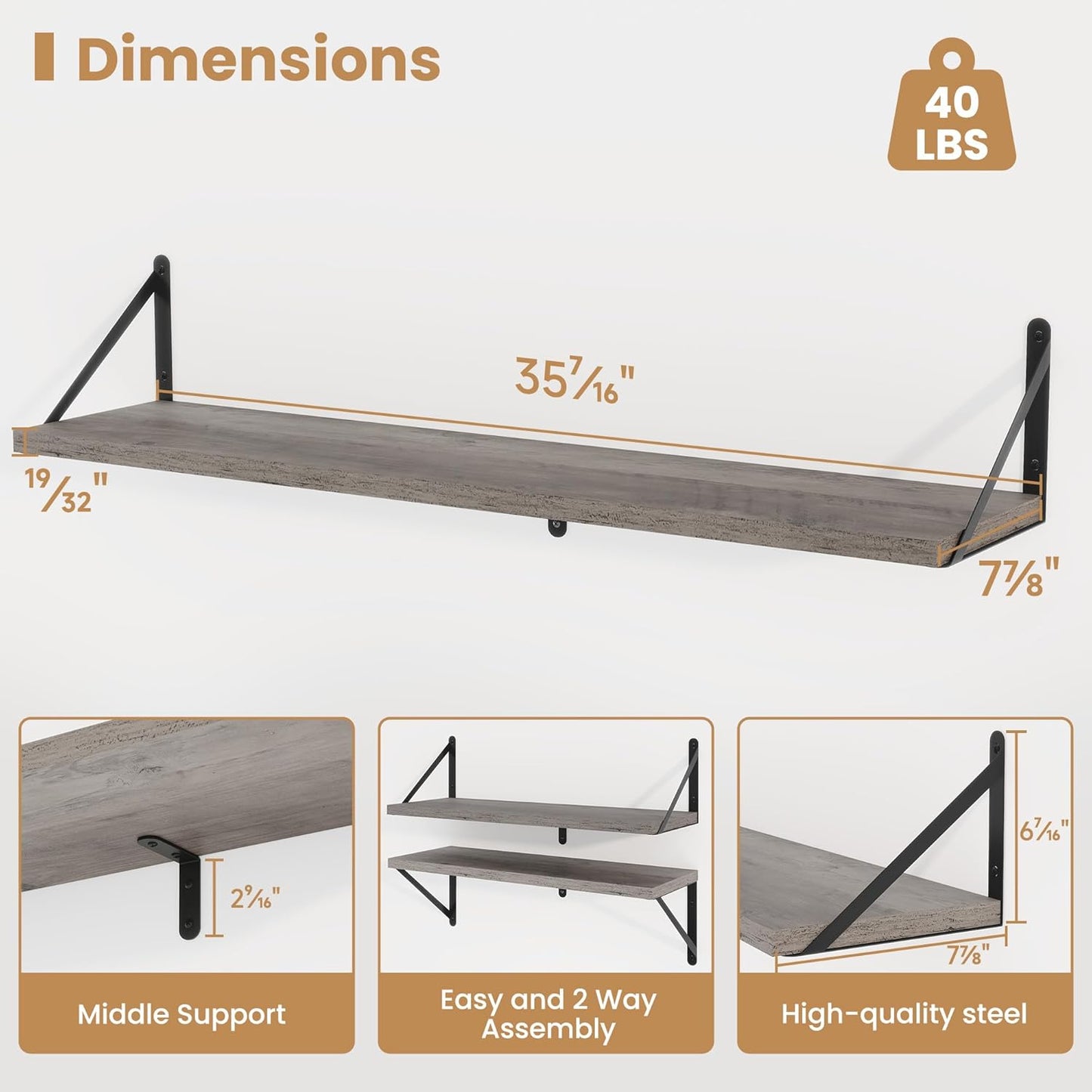 Heimlove 36 Inch Floating Bookshelves Set of 3,Wall Bookshelf Heavy Duty Wall Mounted Bookshelves