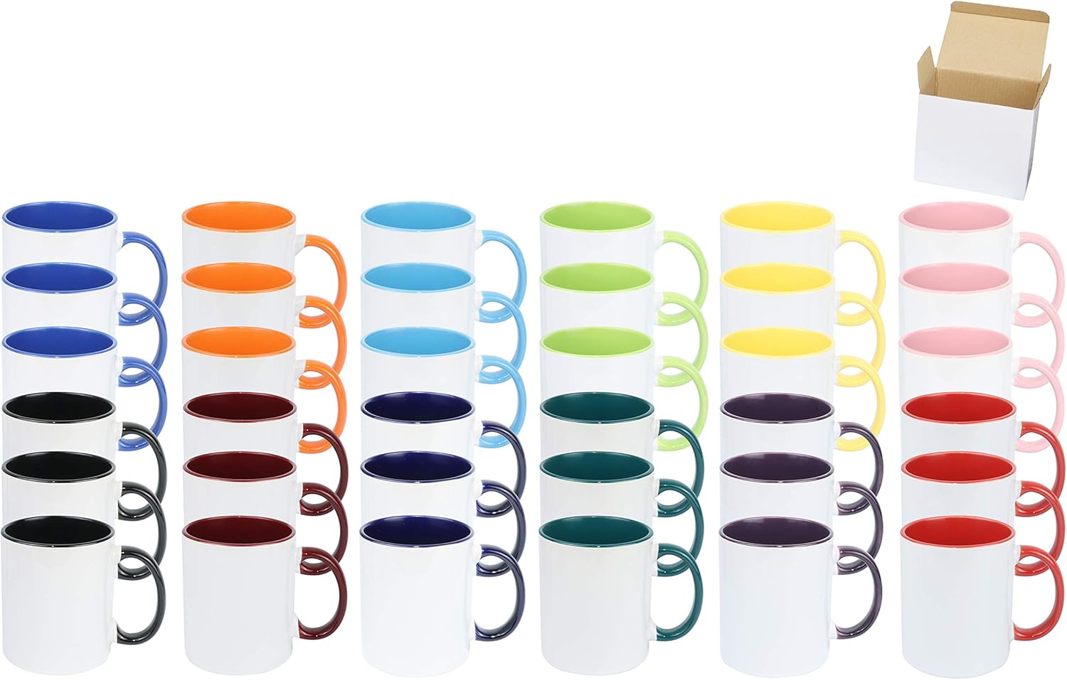 11oz White Ceramic Sublimation Coffee Mug in White Gift Box, 12 Mixed Colors, Case of 36
