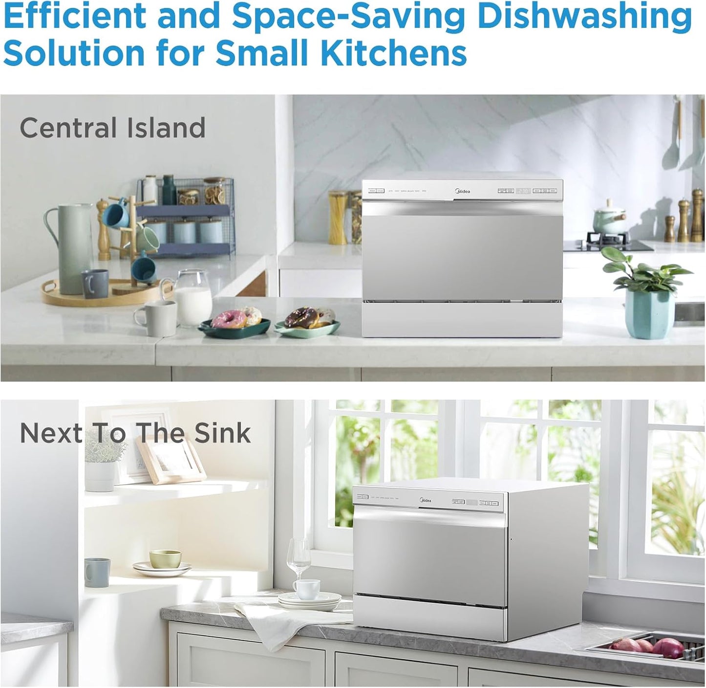 Midea MDC22P2ASS Countertop, Portable Place Settings & 6+2 Washing Cycles. Energy Star Dishwasher