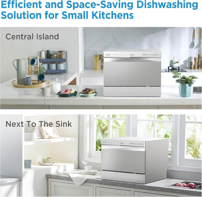 Midea MDC22P2ASS Countertop, Portable Place Settings & 6+2 Washing Cycles. Energy Star Dishwasher