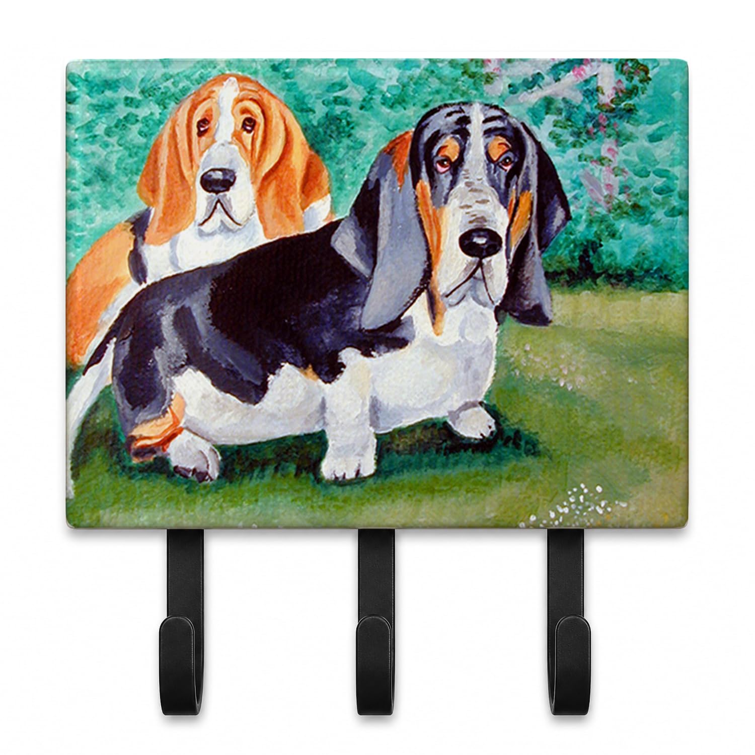 Caroline's Treasures 7061TH68 Basset Hound Double Trouble Leash or Key Holder, Wall Hooks, Key