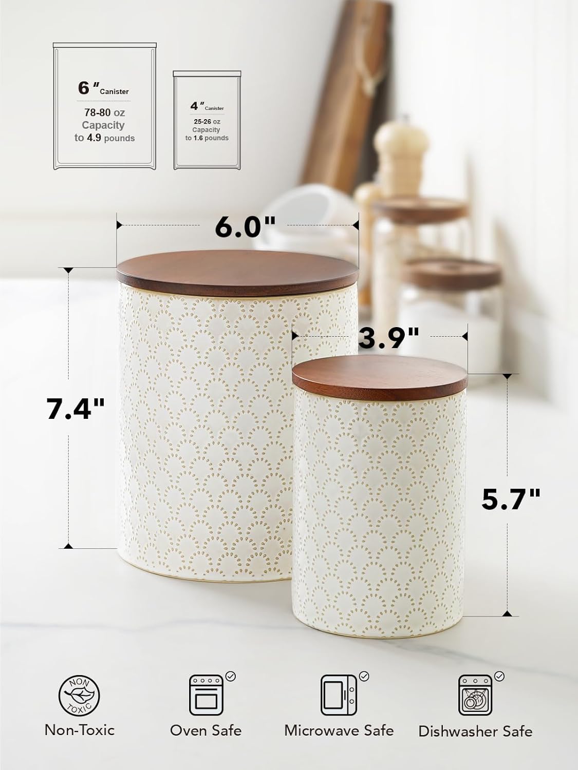 LE TAUCI Food Storage Containers with Airtight Lids, 78/25 oz Ceramic Sugar Canisters Sets