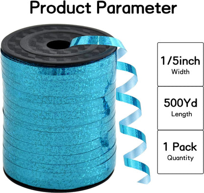 BEISHIDA 500 Yards Curling Ribbon for Balloon String Light Blue Teal Crimped Shiny Metallic Roll