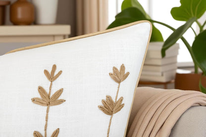 VAGMINE Hand Embroidered Daisy Accent Throw Pillow Cover - 20x20 Inches Square - 100% Cotton Ivory