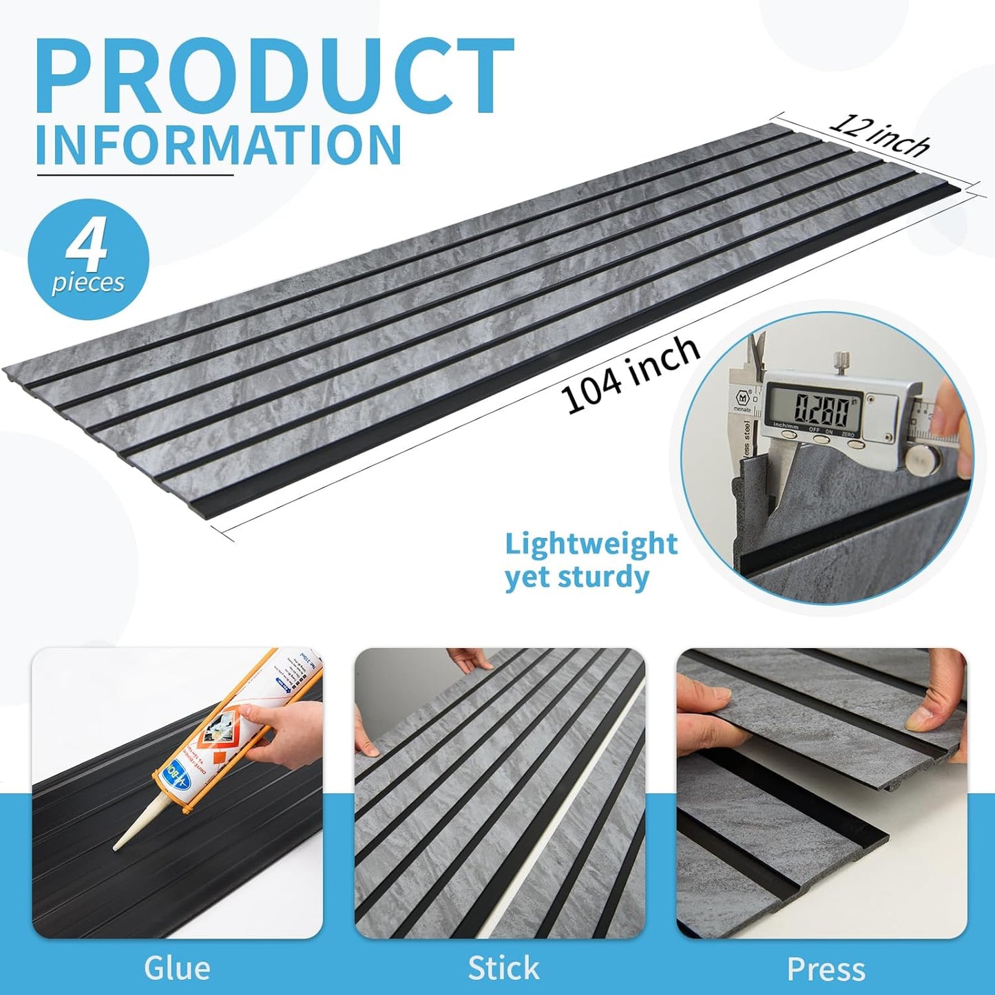 Art3d 4-Pack Glue-On Six-Grid Wainscoting Panel for Interior Wall Decor - 104 x 12 Inch Polystyrene