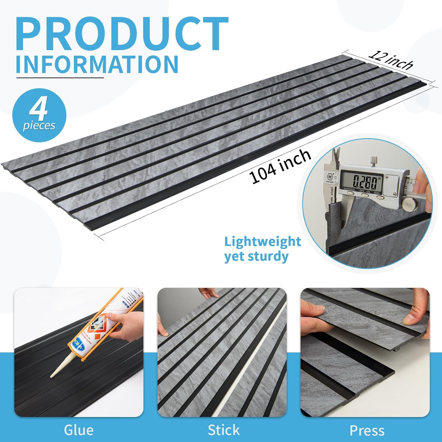 Art3d 4-Pack Glue-On Six-Grid Wainscoting Panel for Interior Wall Decor - 104 x 12 Inch Polystyrene