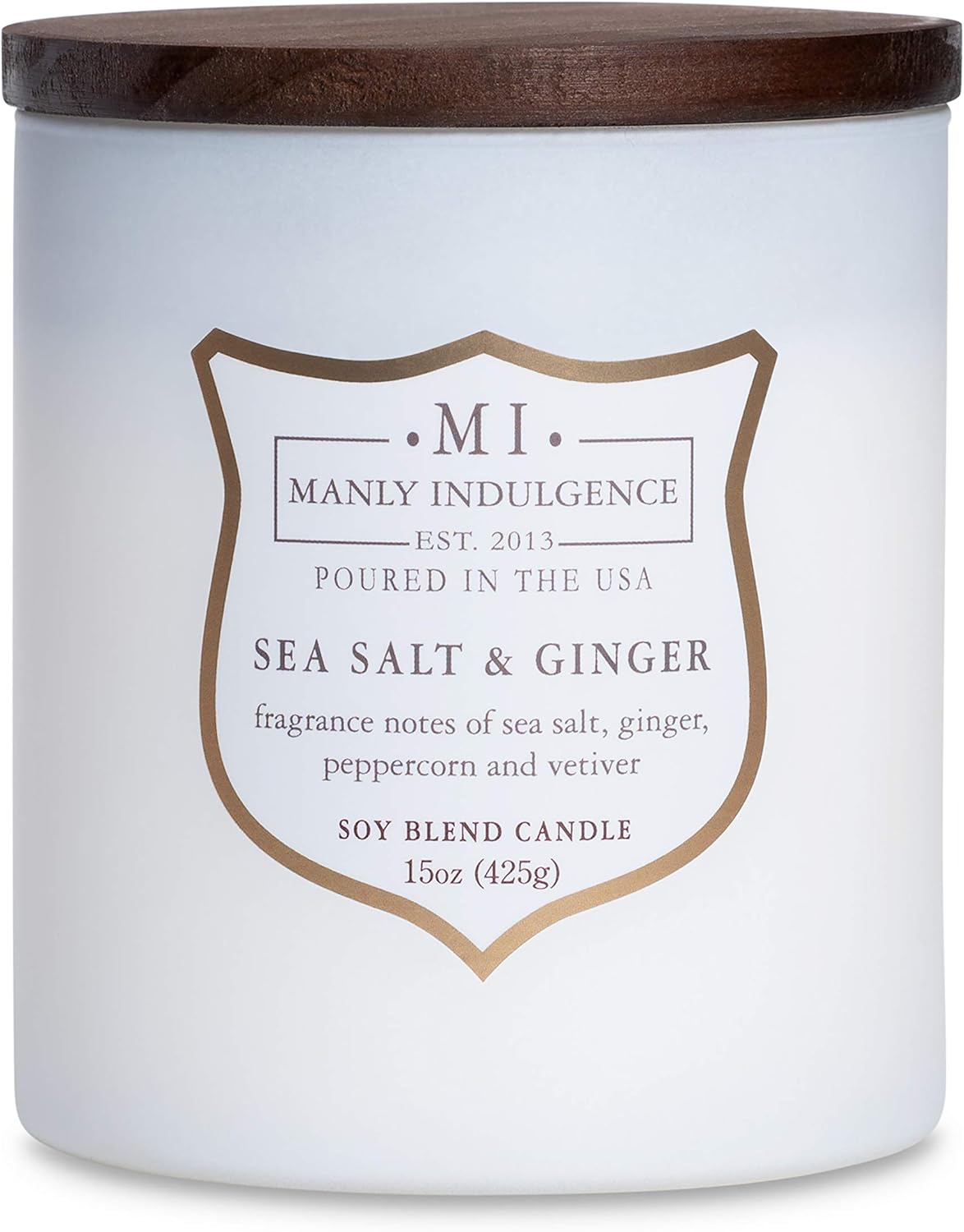 Manly Indulgence Sea Salt & Ginger Scented Candles for Men, 15 oz Wooden Wick, Premium Soy Blend