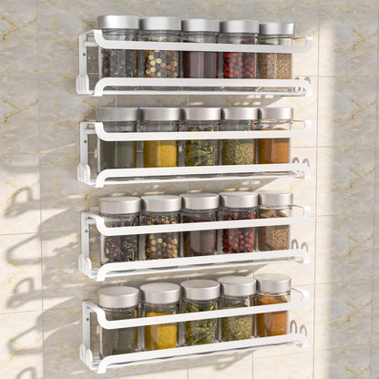 LUCYCAZ 4 Pack Wall Mounted Spice Rack with 16 Hooks, Spice Organizer Shelf for Stove Cabinet