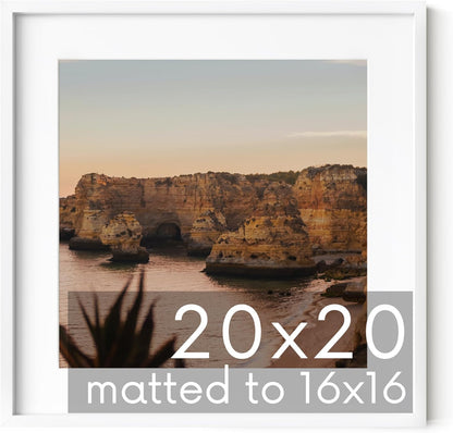 HAUS AND HUES 20x20 White Metal Picture Frame Matted to 16x16 - Features Premium Aluminum & Hanging