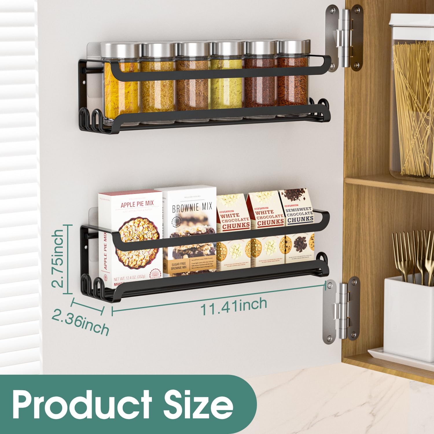 LUCYCAZ 2 Pack Wall Mounted Spice Rack with 16 Hooks, Spice Organizer Shelf for Stove Cabinet
