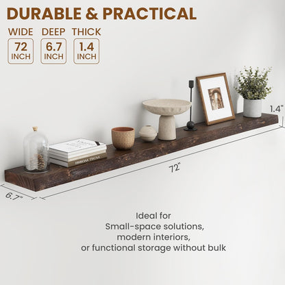 72" Floating Shelves, Live Edge Elm Wood Floating Shelf for Wall, Wall-Mounted Display Shelves with