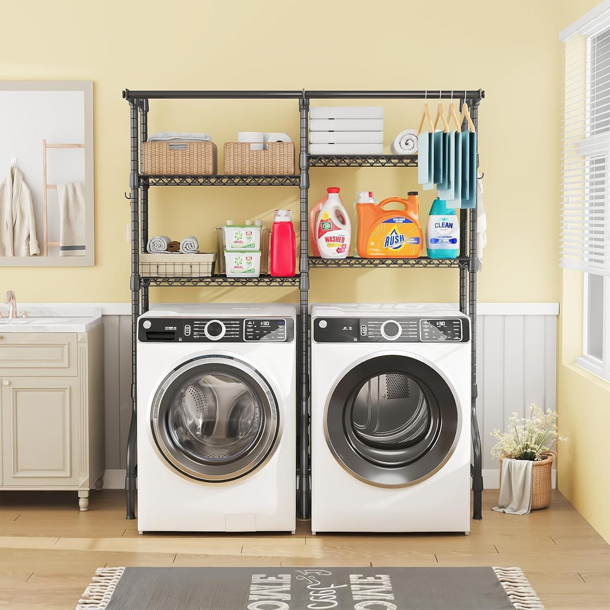 U14 Over Washer and Dryer Storage Shelves, 4 Tiers Laundry Room Storage and Organizer System, Space