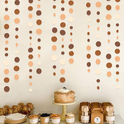 Ombre Brown Party Decorations Polka Dots Garlands Cream Tan Brown Boho Hanging Paper Circle Dots