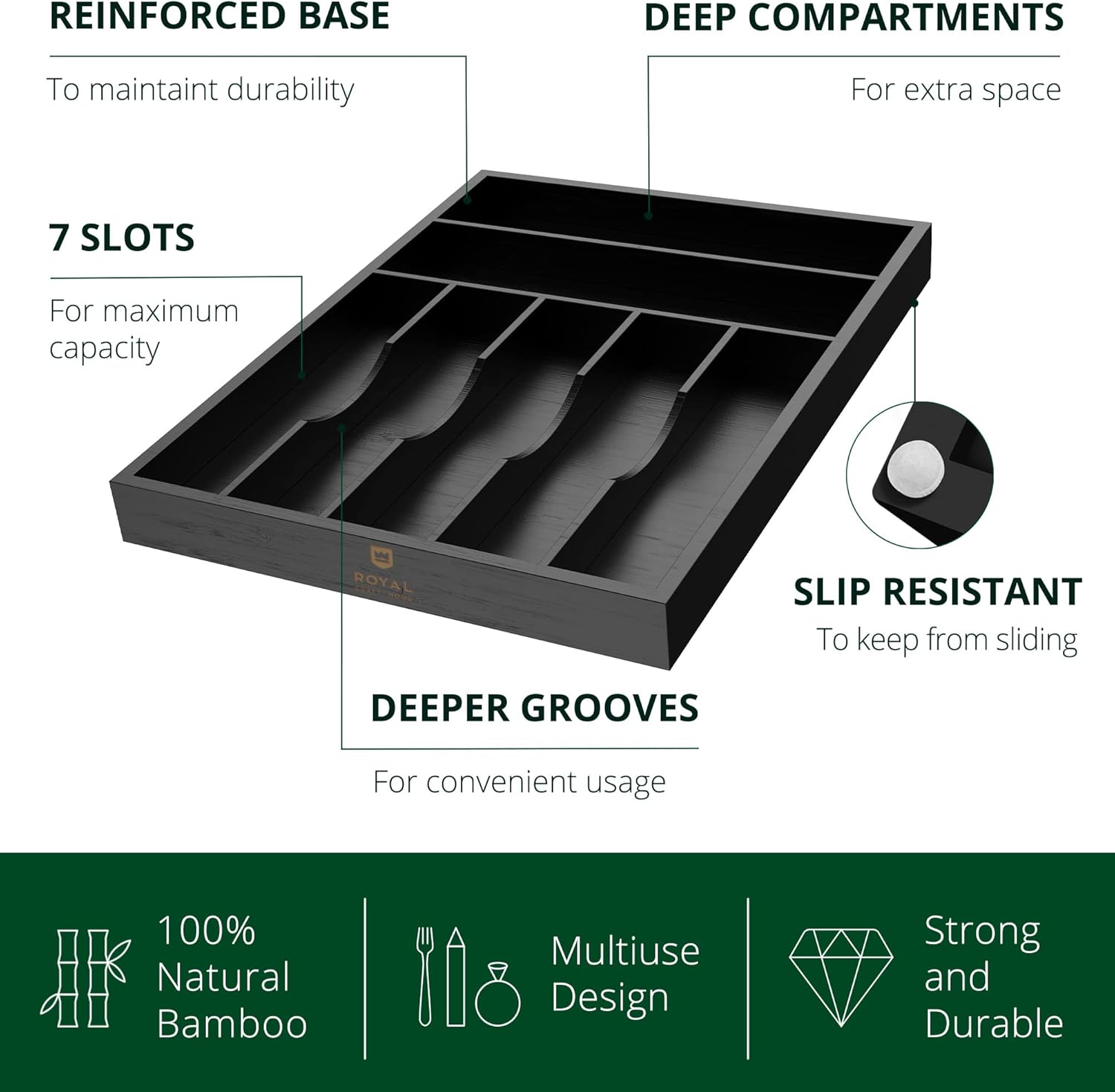 ROYAL CRAFT WOOD Luxury Bamboo Kitchen Drawer Organizer - Silverware Organizer - Utensil Holder and