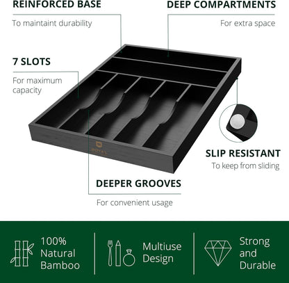 ROYAL CRAFT WOOD Luxury Bamboo Kitchen Drawer Organizer - Silverware Organizer - Utensil Holder and