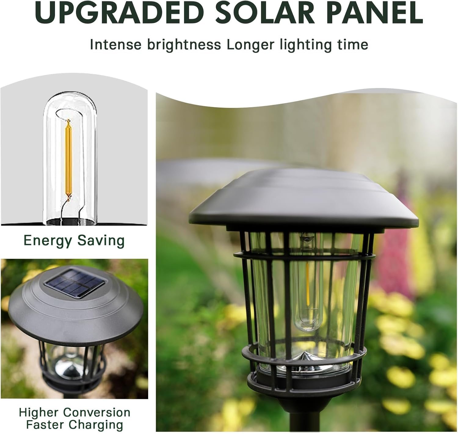 Grand patio Solar Outdoor Lights, 10 Pack, Glass Light Metal Pathway Light, Waterproof Landscape