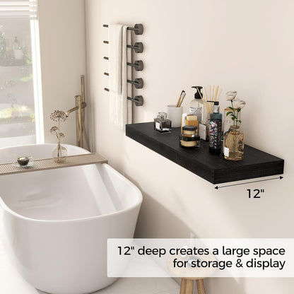 Fun Memories 30 Inch Floating Shelves Black, 12 Inch Deep Floating Shelf for Books, 30 x 12 x 2